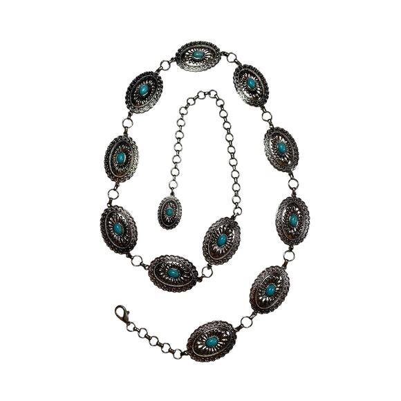 Western Turquoise Concho Chain Belt - OS - Picture 1 of 3